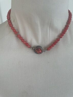 Orange Coral Bead Necklace with Sterling Silver and Coral Clasp